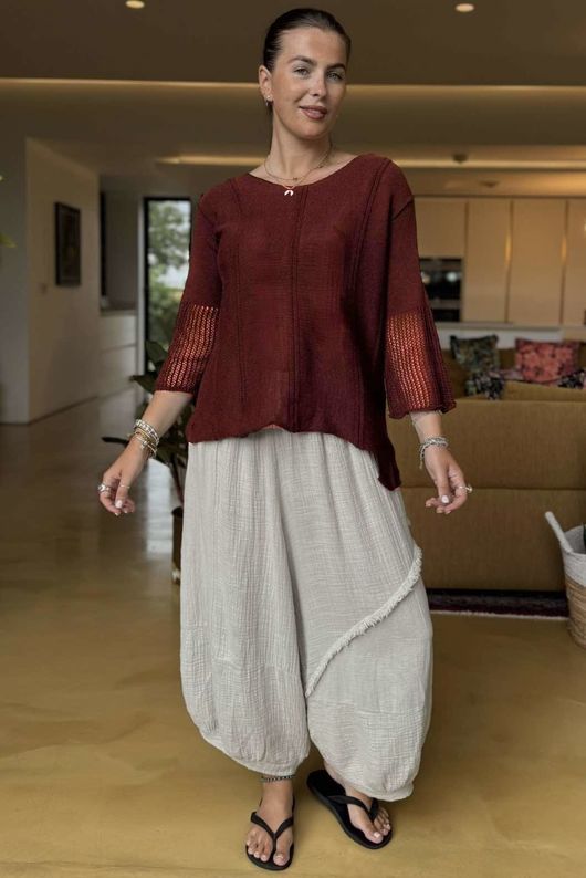 Made in Italy Cotton Blend Knit Top Bordeaux /10 =